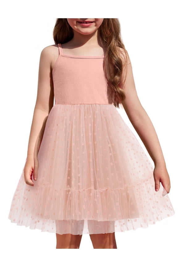 Toddler Girls Tutu Pink Party Dress Tulle Ruffle Hem Cami Summer Dress for Kids 2-6Y
