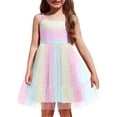 thumbnail image 1 of Oudiya Toddler Girls Tutu Rainbow Party Dress Tulle Ruffle Hem Cami Summer Dress for Kids 2-6Y, 1 of 7