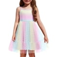 thumbnail image 1 of Oudiya Toddler Girls Tutu Rainbow Party Dress Tulle Ruffle Hem Cami Summer Dress for Kids 2-6Y, 1 of 7