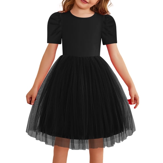 Oudiya Toddler Girls Tutu Tulle Dresses Party Formal Birthday Summer Puff Short Sleeve Little Girls Dress, 3-8Y
