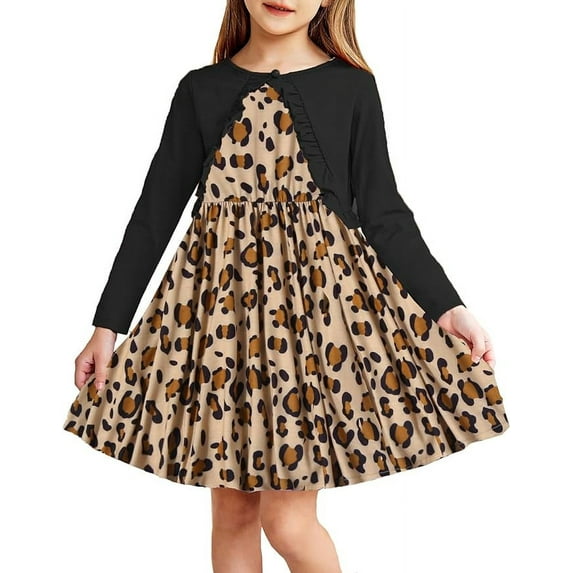 Oudiya Toddler Little Girls Dress and Cardigan 2 Piece Sets Floral Print Sleeveless Sundress and Long Sleeve Shrugs Casual Sets for Kids 2-6Y