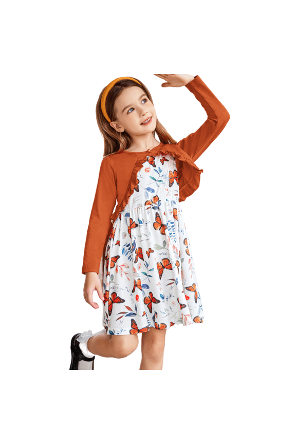 Toddler Little Girls Dress and Cardigan 2 Piece Sets Floral Print Sleeveless Sundress and Long Sleeve Shrugs Casual Sets for Kids 2-6Y