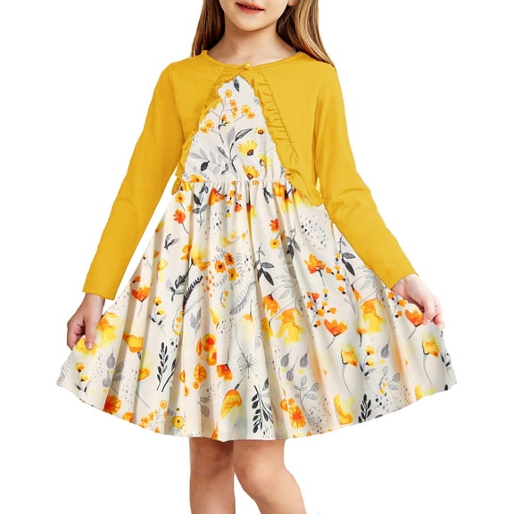 Oudiya Toddler Little Girls Dress and Cardigan 2 Piece Sets Floral Print Sleeveless Sundress and Long Sleeve Shrugs Casual Sets for Kids 2-6Y