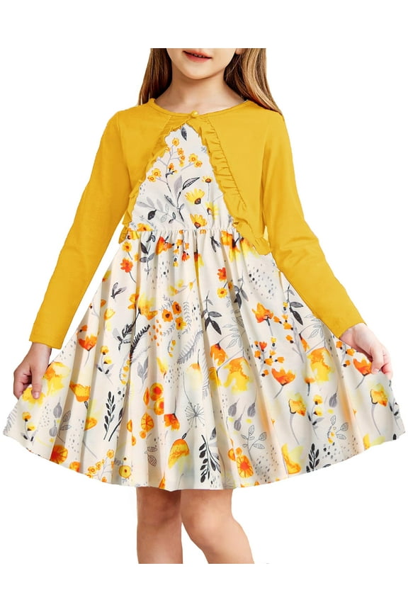 Toddler Little Girls Dress and Cardigan 2 Piece Sets Floral Print Sleeveless Sundress and Long Sleeve Shrugs Casual Sets for Kids 2-6Y