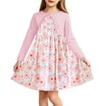 thumbnail image 1 of Oudiya Toddler Little Girls Dress and Cardigan 2 Piece Sets Floral Print Sleeveless Sundress and Long Sleeve Shrugs Casual Sets for Kids 2-6Y, 1 of 6