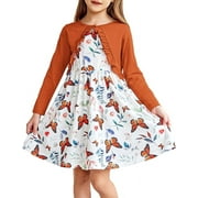 Oudiya Toddler Little Girls Dress and Cardigan 2 Piece Sets Floral Print Sleeveless Sundress and Long Sleeve Shrugs Casual Sets for Kids 2-6Y
