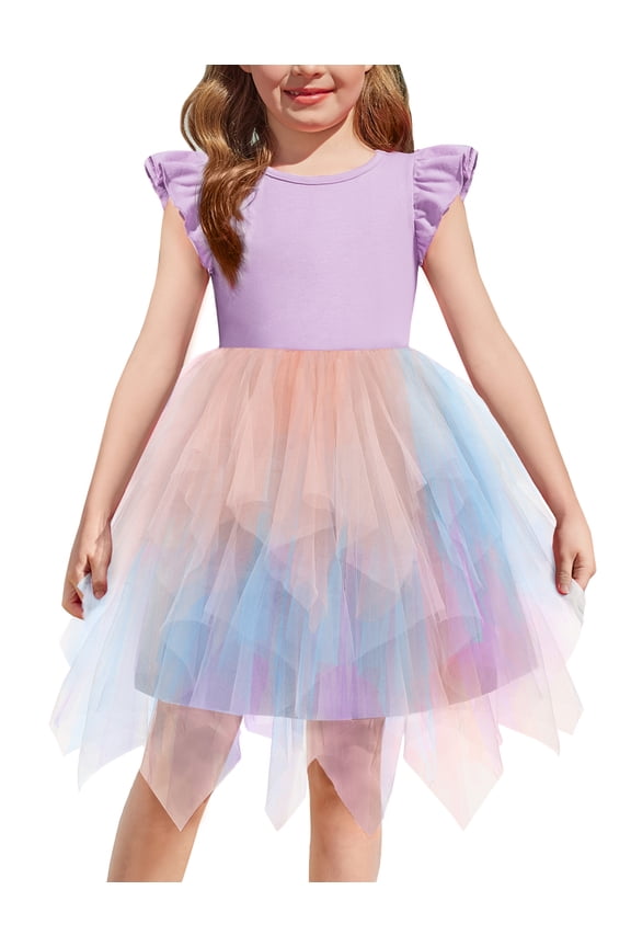 Toddler Tutu Dress Little Girls Irregular Tulle Princess Birthday Party Formal Dresses, 4-8Y