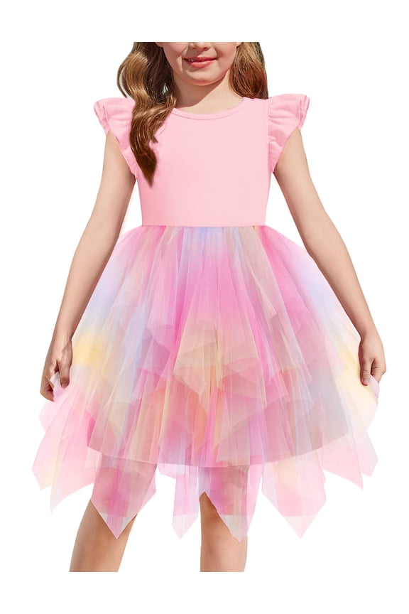 Toddler Tutu Dress Little Girls Irregular Tulle Princess Birthday Party Formal Dresses, 4-8Y