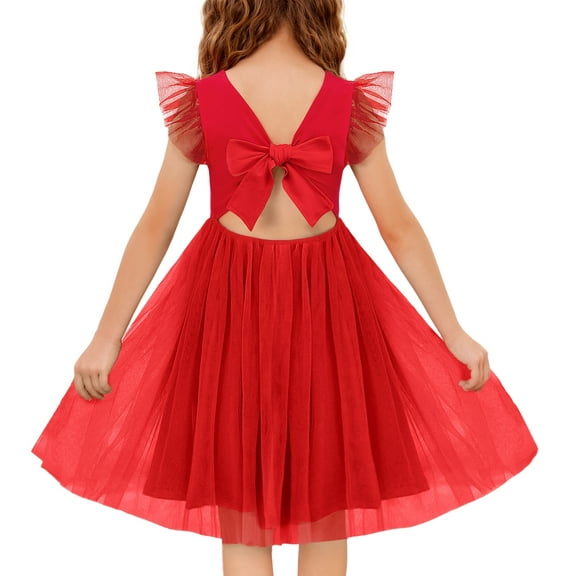 Oudiya Toddler Tutu Dress Little Girls Summer Tulle Backless Party Birthday Cotton Dresses 2-6Y