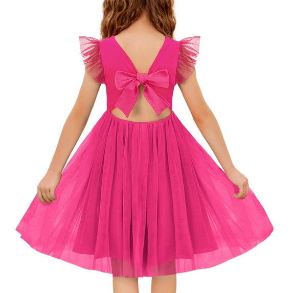 Oudiya Toddler Tutu Dress Little Girls Summer Tulle Backless Party Birthday Cotton Dresses 2-6Y