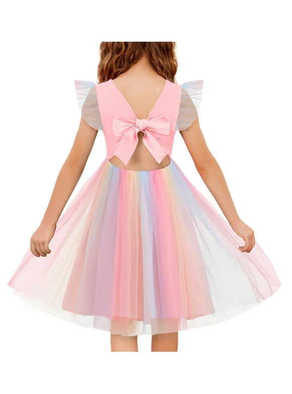 Toddler Tutu Dress Little Girls Summer Tulle Backless Party Birthday Cotton Dresses 2-6Y