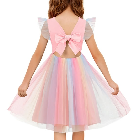 Oudiya Toddler Tutu Dress Little Girls Summer Tulle Backless Party Birthday Cotton Dresses 2-6Y