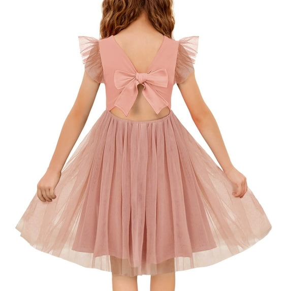 Oudiya Toddler Tutu Dress Little Girls Summer Tulle Backless Party Birthday Cotton Dresses 2-6Y