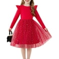 thumbnail image 1 of Oudiya Toddler Tutu Dresses Girls Long Sleeve Ruffle Fall Winter Holiday Star Sequin Tulle Dress 2-6Y, 1 of 7