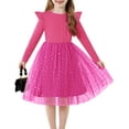 thumbnail image 1 of Oudiya Toddler Tutu Dresses Girls Long Sleeve Ruffle Fall Winter Holiday Star Sequin Tulle Dress 2-6Y, 1 of 6