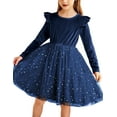 thumbnail image 1 of Oudiya Toddler Tutu Dresses Little Girls Long Sleeve Navy Blue Tulle Spring Winter Ruffle Party Velvet Dress 2-6Y, 1 of 8