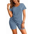 thumbnail image 1 of Oudiya Women 2 Piece Short Sleeve Biker Shorts Ribbed Pajama Sets Workout Outfits, 1 of 6
