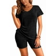 thumbnail image 1 of Oudiya Women 2 Piece Short Sleeve Biker Shorts Ribbed Pajama Sets Workout Outfits, 1 of 5