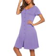 thumbnail image 1 of Oudiya Women Button Down Nightgown Short Sleeve Nightshirt V Neck Sleepwear Pajama Dress, S-3XL, 1 of 6