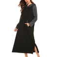 thumbnail image 1 of Oudiya Women Long Sleeve Nightgown Cotton Hooded Night Shirt Contrast Color Full Length Loungewear with Pocket, S-4XL, 1 of 7