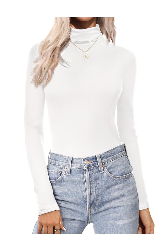 Women Long Sleeve Turtleneck Fall Fashion Lightweight Shirts Base Layer Slim Fit Thermal Underwear Tops, S-XXL