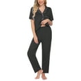 thumbnail image 1 of Oudiya Women Pajamas Set Notch Collar Soft Sleepwear Pjs Short Sleeve Button Down Nightwear with Long Pants, 1 of 6