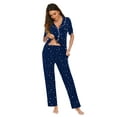 thumbnail image 1 of Oudiya Women Pajamas Set Notch Collar Soft Sleepwear Pjs Short Sleeve Button Down Nightwear with Long Pants, 1 of 6