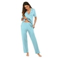 thumbnail image 1 of Oudiya Women Pajamas Set Notch Collar Soft Sleepwear Pjs Short Sleeve Button Down Nightwear with Long Pants, 1 of 6