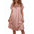 thumbnail image 1 of Oudiya Women Satin Nightgown Pleated Loose Sleepwear Elastic Neckline Short Sleeve Sleep Dresses, S-4XL, 1 of 6