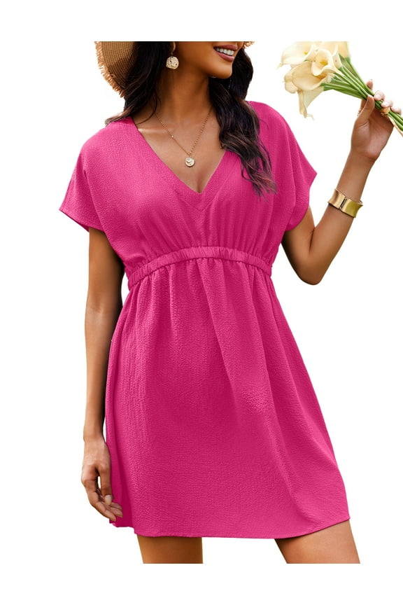 Women Swimsuit Cover Up V Neck Bathing Suit Cover Ups Dress Bikini Beach Wear, S-3XL