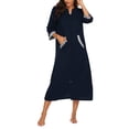 thumbnail image 1 of Oudiya Women Zipper Robe Loungewear Dress Full Length Nightgown Housecoat 3/4 Sleeves Sleepwear with Pockets, 1 of 6