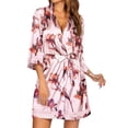thumbnail image 1 of Oudiya Women's Lace-Trim Silk Robes Bride Bridesmaid Kimono Satin Bathrobe V Neck Sleepwear with 3/4 Sleeve, 1 of 5