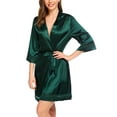 thumbnail image 1 of Oudiya Women's Lace-Trim Silk Robes Bride Bridesmaid Kimono Satin Bathrobe V Neck Sleepwear with 3/4 Sleeve, 1 of 7