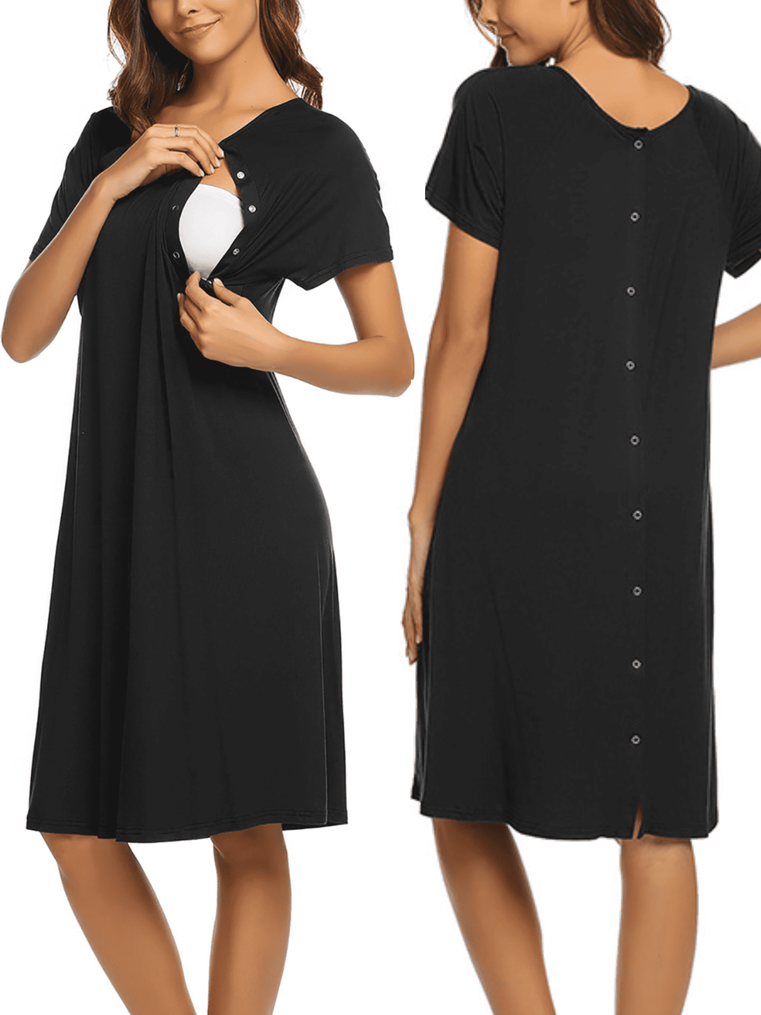 Maternity Nightdress Black Nightie For Labour Black Ribbed Labor