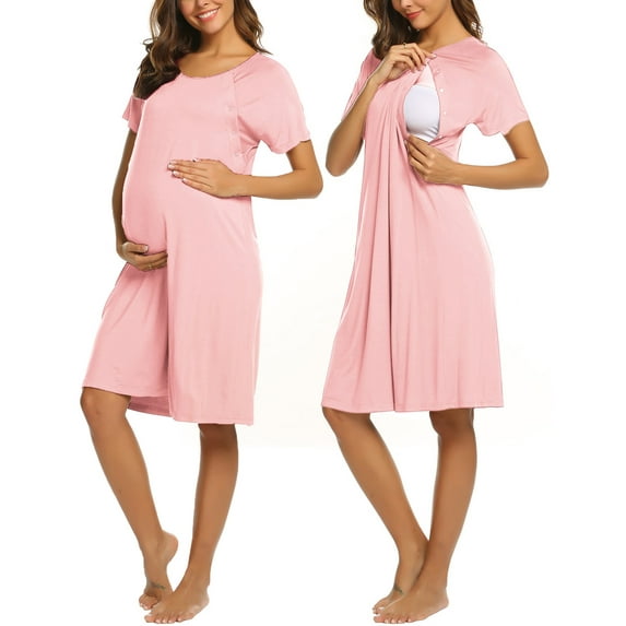 Oudiya Women's Nursing/Delivery/Labor/Hospital Nightgown Short Sleeve Maternity Nightdress with Button, S-XXL