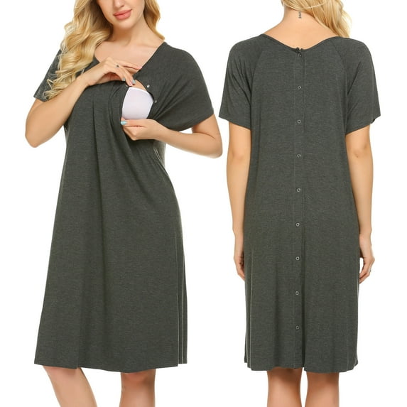 Oudiya Women's Nursing/Delivery/Labor/Hospital Nightgown Short Sleeve Maternity Nightdress with Button, S-XXL