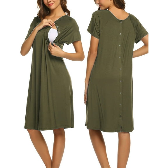 Oudiya Women's Nursing/Delivery/Labor/Hospital Nightgown Short Sleeve Maternity Nightdress with Button, S-XXL