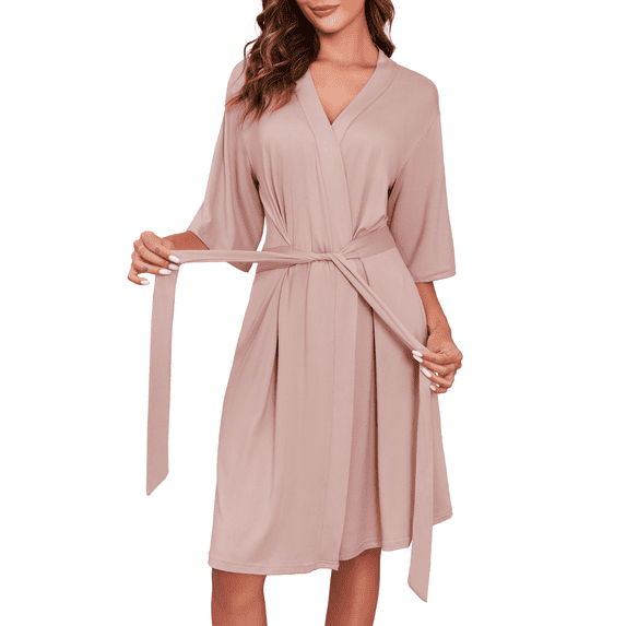 Oudiya Women's Short Robes Lightweight Kimono Bathrobes Knit Soft Sleepwear with Pockets, S-XXL