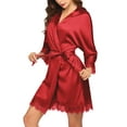 thumbnail image 1 of Oudiya Women's Silk Satin Robe Kimono with Short Lace Trim and Pockets 3/4 Sleeve Sexy Sleepwear for Bride, XS-XXL, 1 of 5