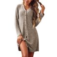 thumbnail image 1 of Oudiya Womens Button Down Night Shirt Long Sleeve Nightgowns Ribbed Knit V-Neck Sleepwear Pajama Dress, S-XXL, 1 of 6