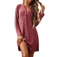 thumbnail image 1 of Oudiya Womens Button Down Night Shirt Long Sleeve Nightgowns Ribbed Knit V-Neck Sleepwear Pajama Dress, S-XXL, 1 of 5
