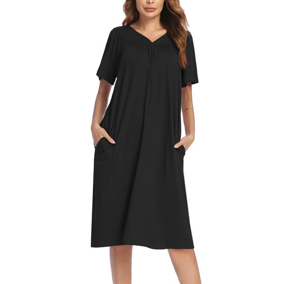 Oudiya Womens House Dress Short Sleeve Mumu Dress Floral Print Nightgown with Pockets, S-4XL