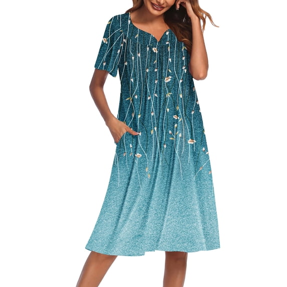 Oudiya Womens House Dress Short Sleeve Mumu Dress Floral Print Nightgown with Pockets, S-4XL