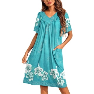 Oudiya Womens Mumus House Dress Floral Print Short Sleeve Nightgowns Moomoo Dresses with Pockets