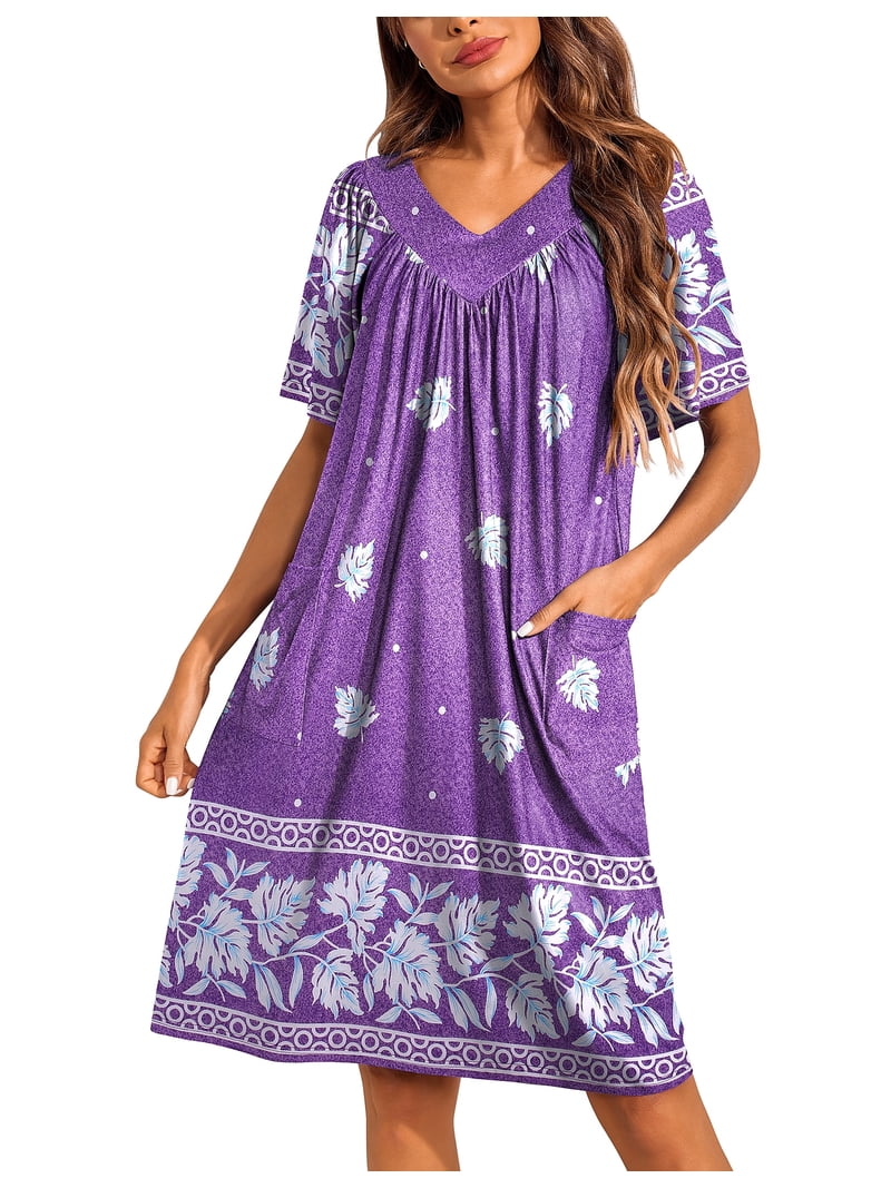 Oudiya Womens Mumus House Dress Floral Print Short Sleeve Nightgowns Moomoo Dresses with Pockets, Women's, Size: 3XL, Purple Oudiya Womens Mumus House Dress Floral Print Short Sleeve Nightgowns Moomoo Dresses with Pockets, Women's, Size: 3XL, Purple