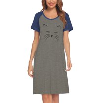 Oudiya Womens Nightgown Short Sleeve Night Dress Printed Sleepwear Soft Sleep Shirt S-3XL
