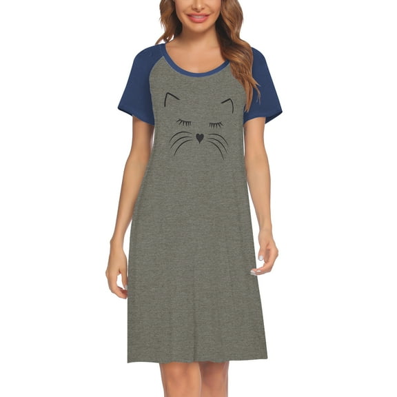 Oudiya Womens Nightgown Short Sleeve Night Dress Printed Sleepwear Soft Sleep Shirt S-3XL