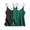 thumbnail image 1 of Oudiya Womens Silk Satin Camisole Tank Tops V Neck Spaghetti Strap Blouses Cross Back Sleeveless Cami Shirt, 1 of 8