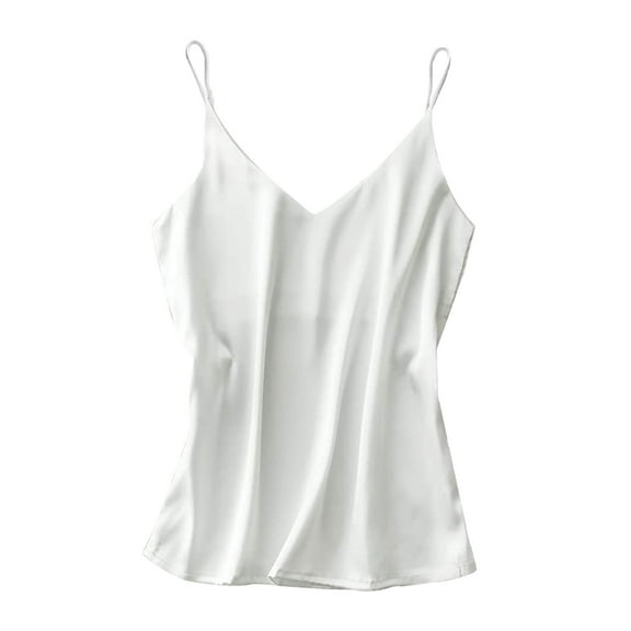 Oudiya Womens Silk Satin Tank Tops V Neck Camisole Spaghetti Strap Top Summer Basic Blouse