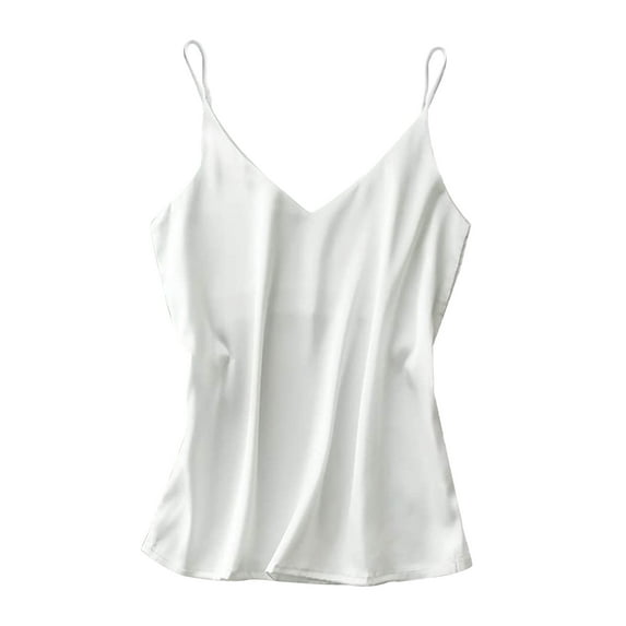 Oudiya Womens Silk Satin Tank Tops V Neck Camisole Spaghetti Strap Top Summer Basic Blouse